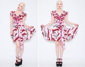 80s 90s Pink Colorful Zebra Print Mini Dress - 1980s Animal Print Full Skirt Flutter Dress - XS S 0 2 4