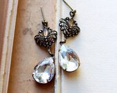 Diamond Jewel Earrings. Long Drop Earrings. Vintage Wedding Bridesmaid Gift. Bridal Earrings. April Birthstone. Nostalgia