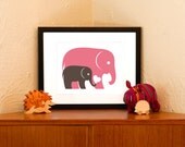 Baby & Mama Elephants with Heart - 8x10 Art Print on 100% Recycled Paper (Free Shipping in US)
