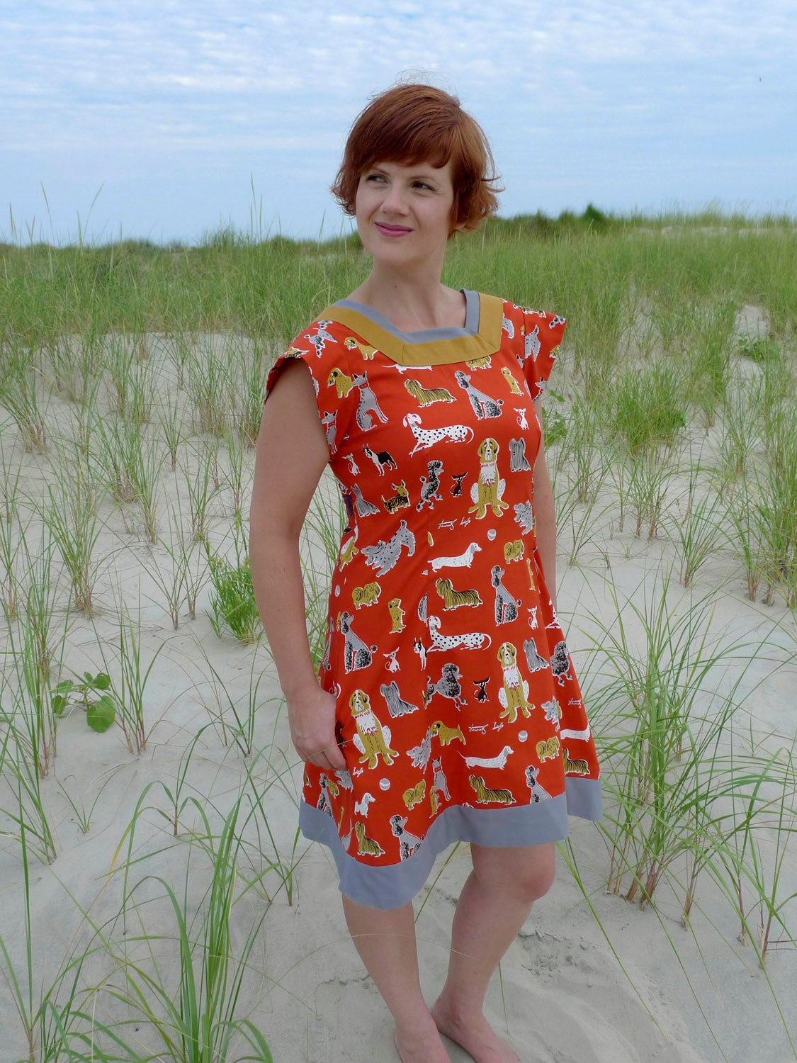 Meerwiibli dog print dress red cotton dog games summer dress