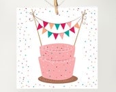 Pink Confetti Birthday Cake Greeting Card