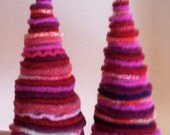 Two Pink Red Purple Wool Felt Valentine's Trees with Hearts Fun Funky and Recycled