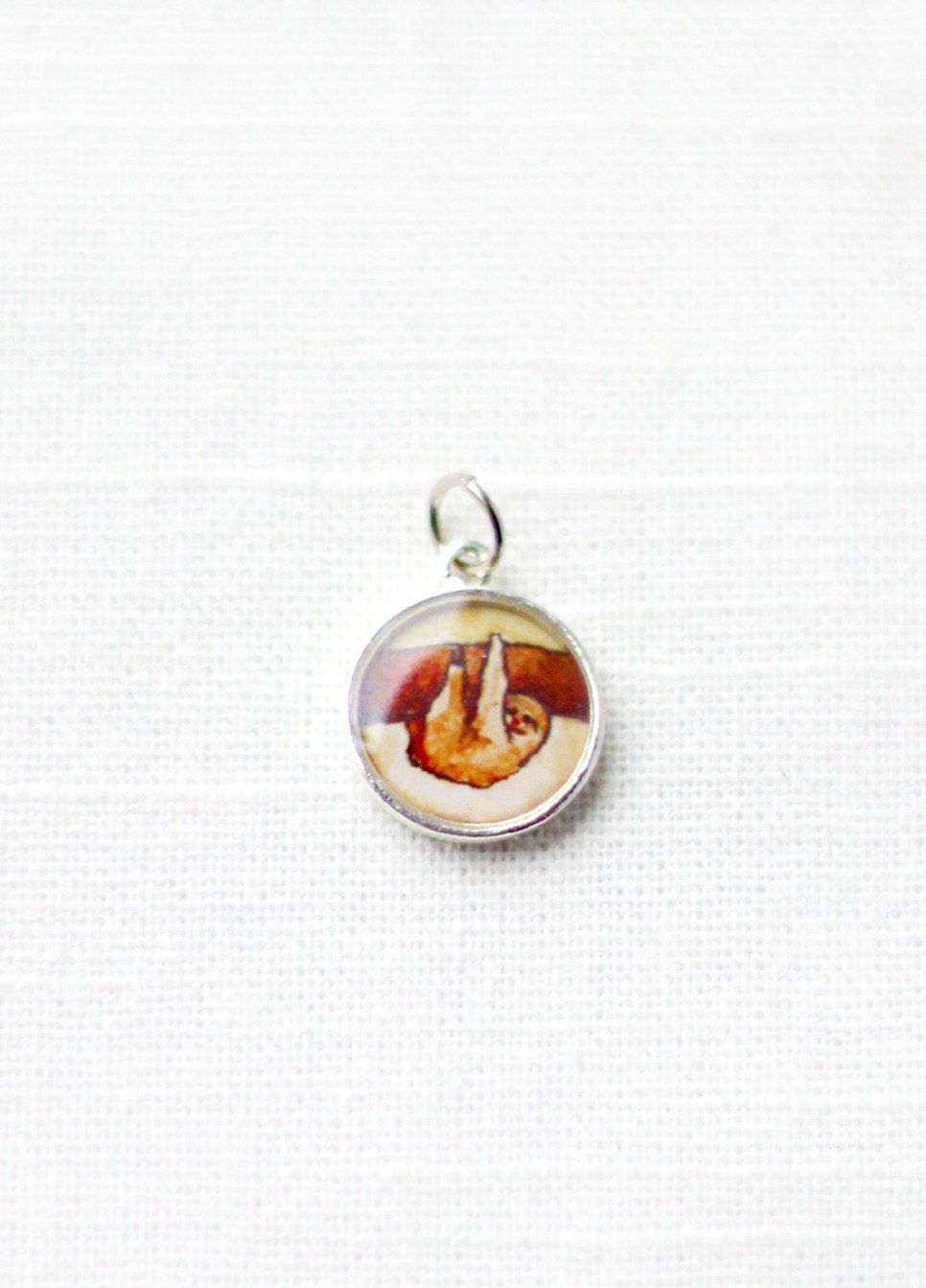 Sloth charm, tiny art pendant, happy sloth jewelry, LIMITED EDITION