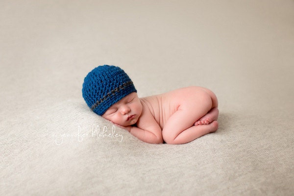 Blue Newborn Boy Hat, Crochet Baby Hats, Baby Boy Hat, Photo Prop Hat, Infant Boy Beanie, Newborn Size