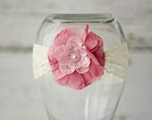 Headbands for Toddlers, Lace Headband with Flower, Headbands for Girls, Ivory Baby Headband - READY TO SHIP