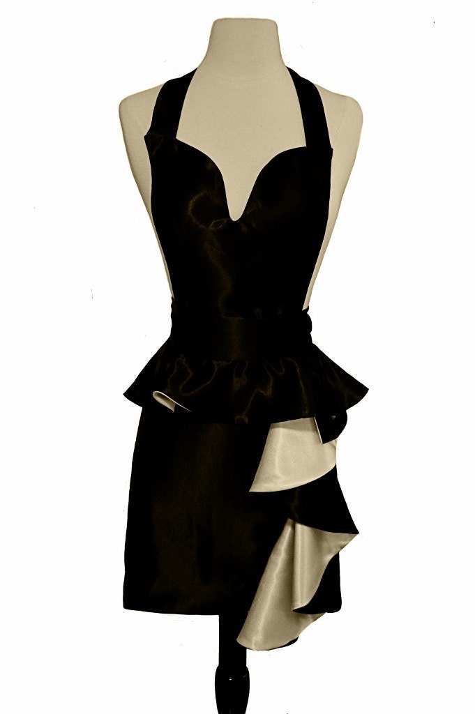 The Little Black Apron -  Black and White Peplum Apron