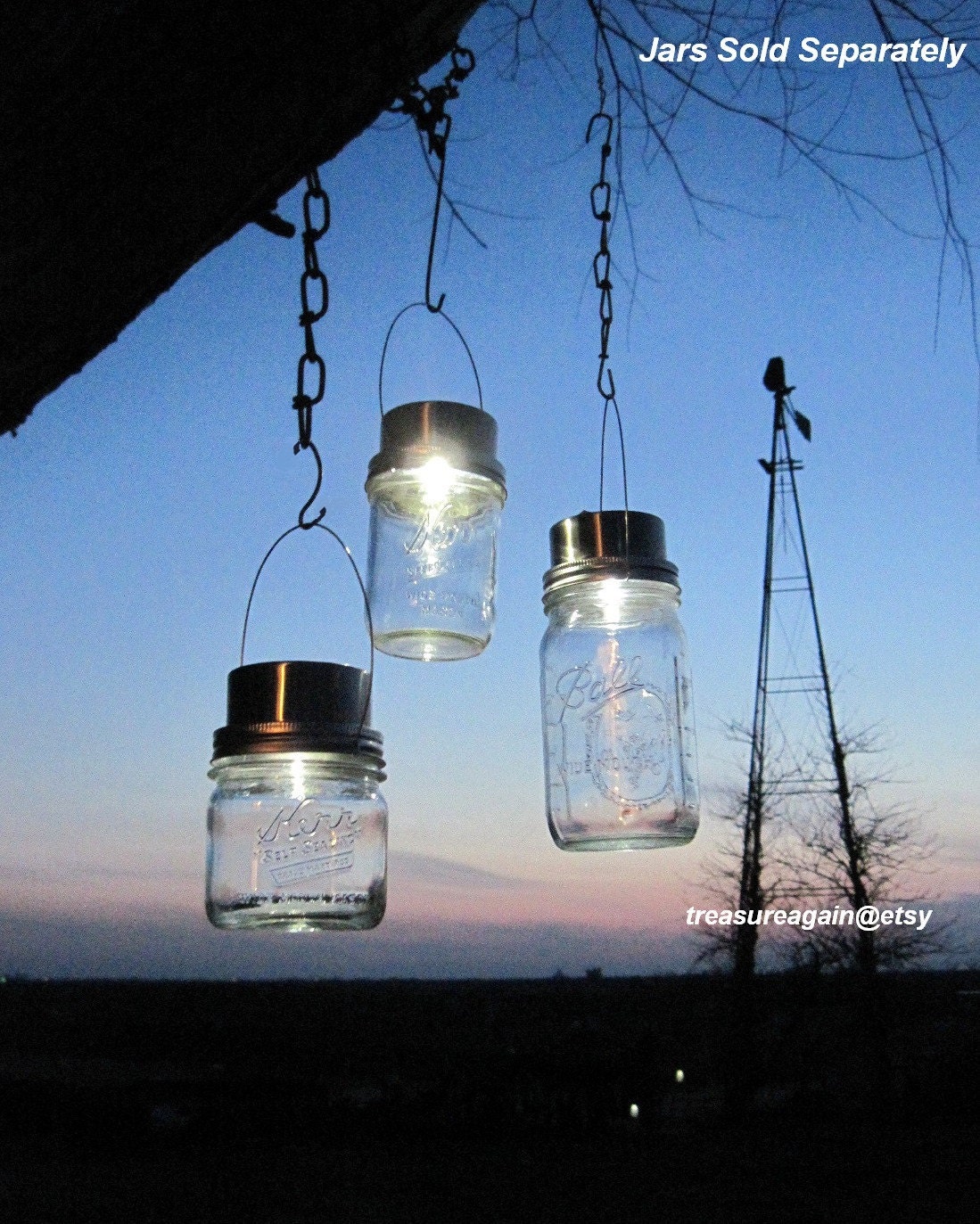 Wide Mason Jar Solar Lids 3 Garden Lanterns Hanging Mason Jar Solar Lights Outdoor Lights Wide Mouth Ball Canning Jar Solar LIDS, No Jars