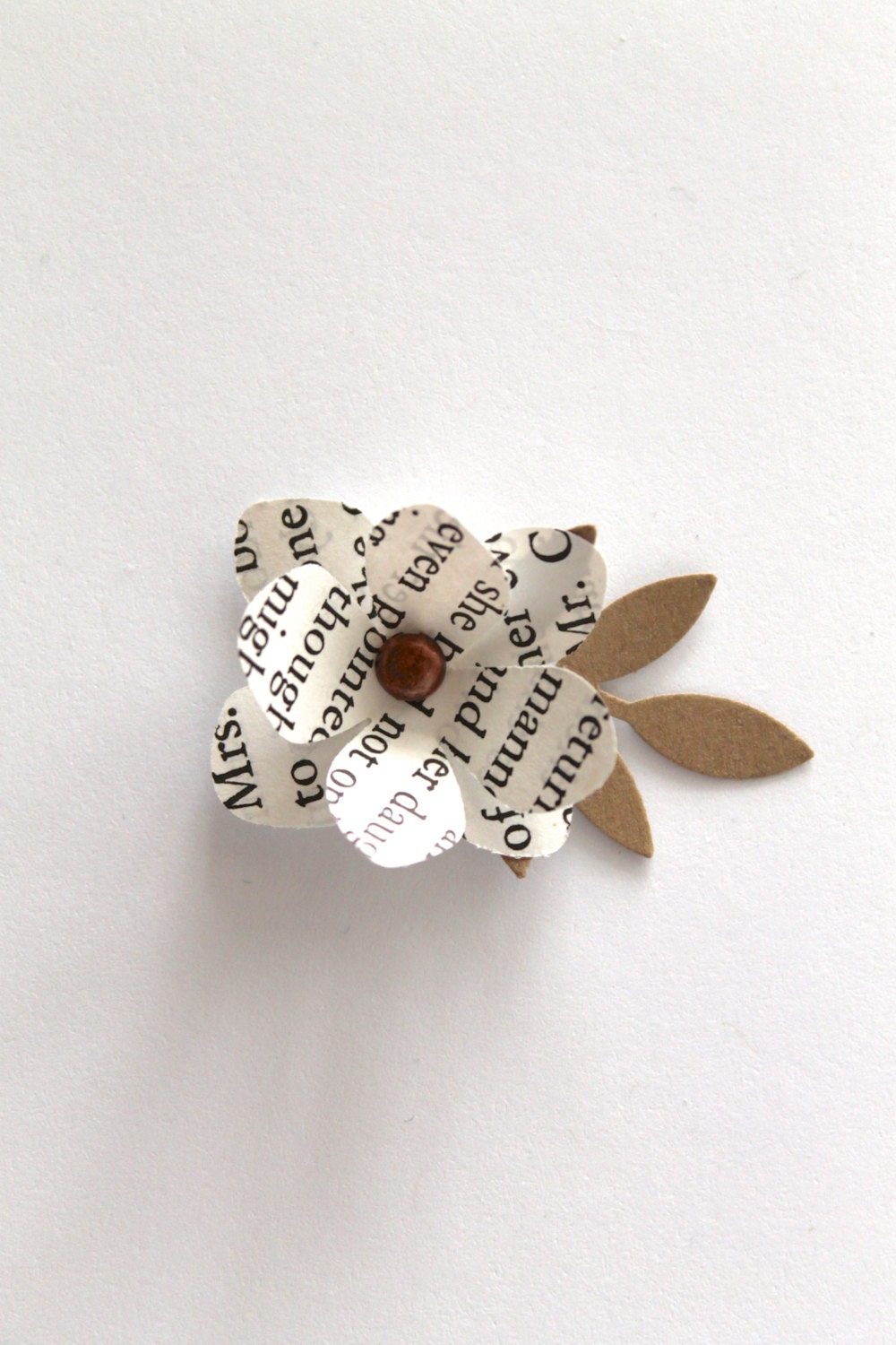 6 PAPER FLOWERS Neutral Scrapbooking Stickers and Crafting Supplies Jane Austen Text Handmade