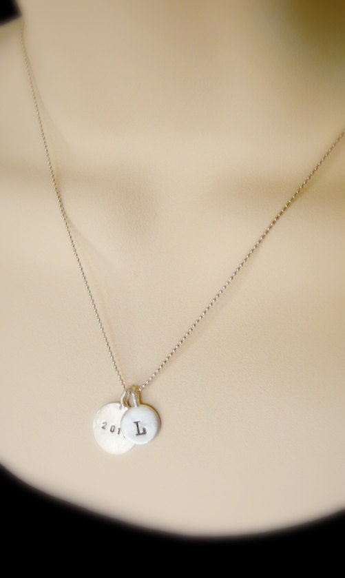 Graduation Gift for Her - Personalized Initial and 2013 Date Tag Necklace - Custom Hand Stamped Typewriter Style in Sterling Silver