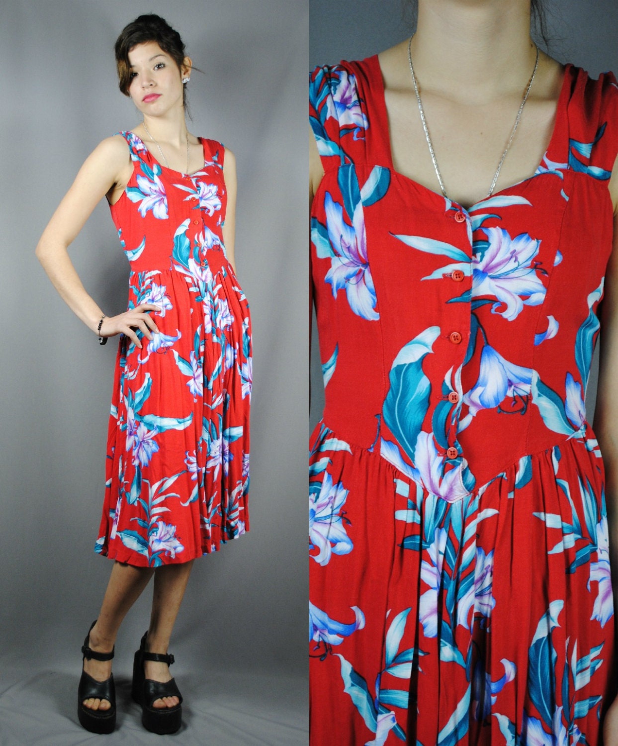 40s Nipped Waist Floral Sun Dress (S)