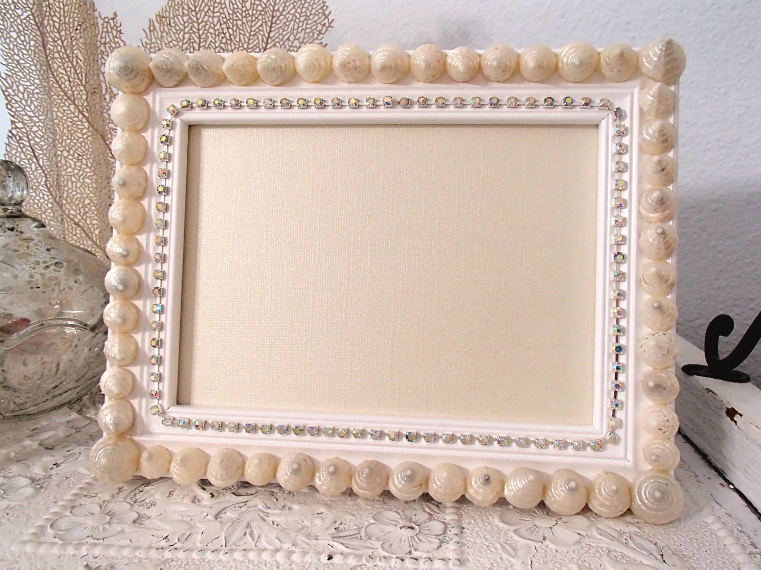 Beach Decor, White Shell Picture Frame 5X7 - Seashell Picture Frame, Beach Wedding Frame