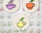 Bottle Cap Hand Drawn Birds