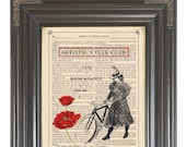 BOGO SALE Vintage Bicycle Club ad Orange poppies flower printed as dictionary art print on old antique dictionary book page Item No. 567