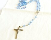 Blue Glass Bead Rosary Religious Crucifix Christian Catholic Church Cross Madonna Christ Prayer