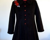 Womens plus size fleece swing coat. Embellished with gorgeous red roses.