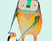 Penguin and Bear Friends. Wall Art, Kids Decor.