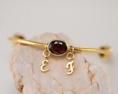 Personalized Charm Bangle - Garnet Bracelet - Gemstone Bangles - January Birthstone Bangles - Initial Charm Bracelets Mother's Day Gift