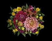 Bouquet of summer blooms magenta pinks dahlia echinecea 8 x 10 photograph