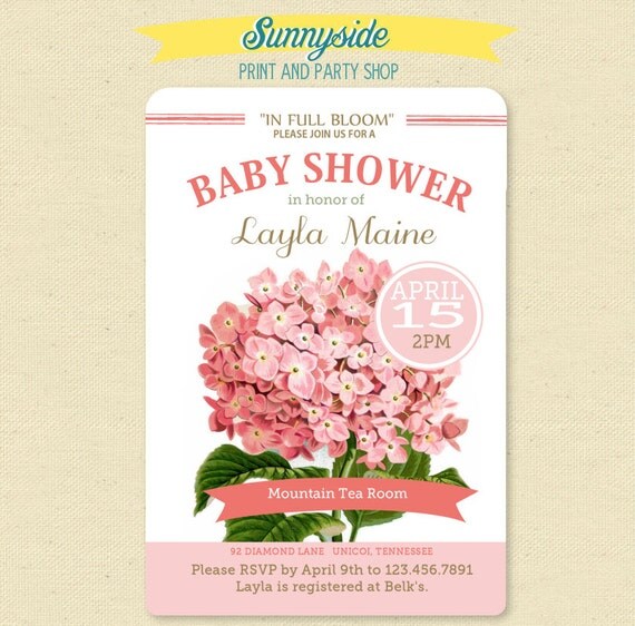 Hydrangea Vintage Style Garden Invite - Baby / Bridal Shower - Printable Il_570xn