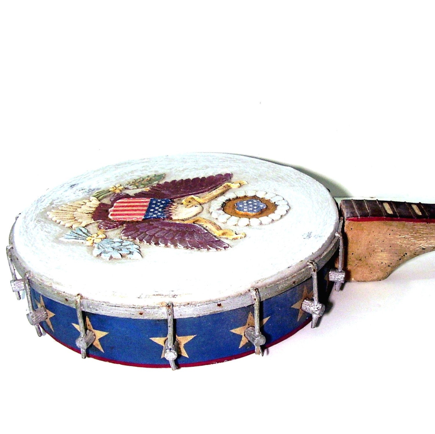 Vintage Banjo American Flag Rustic Folk Art Home Decor