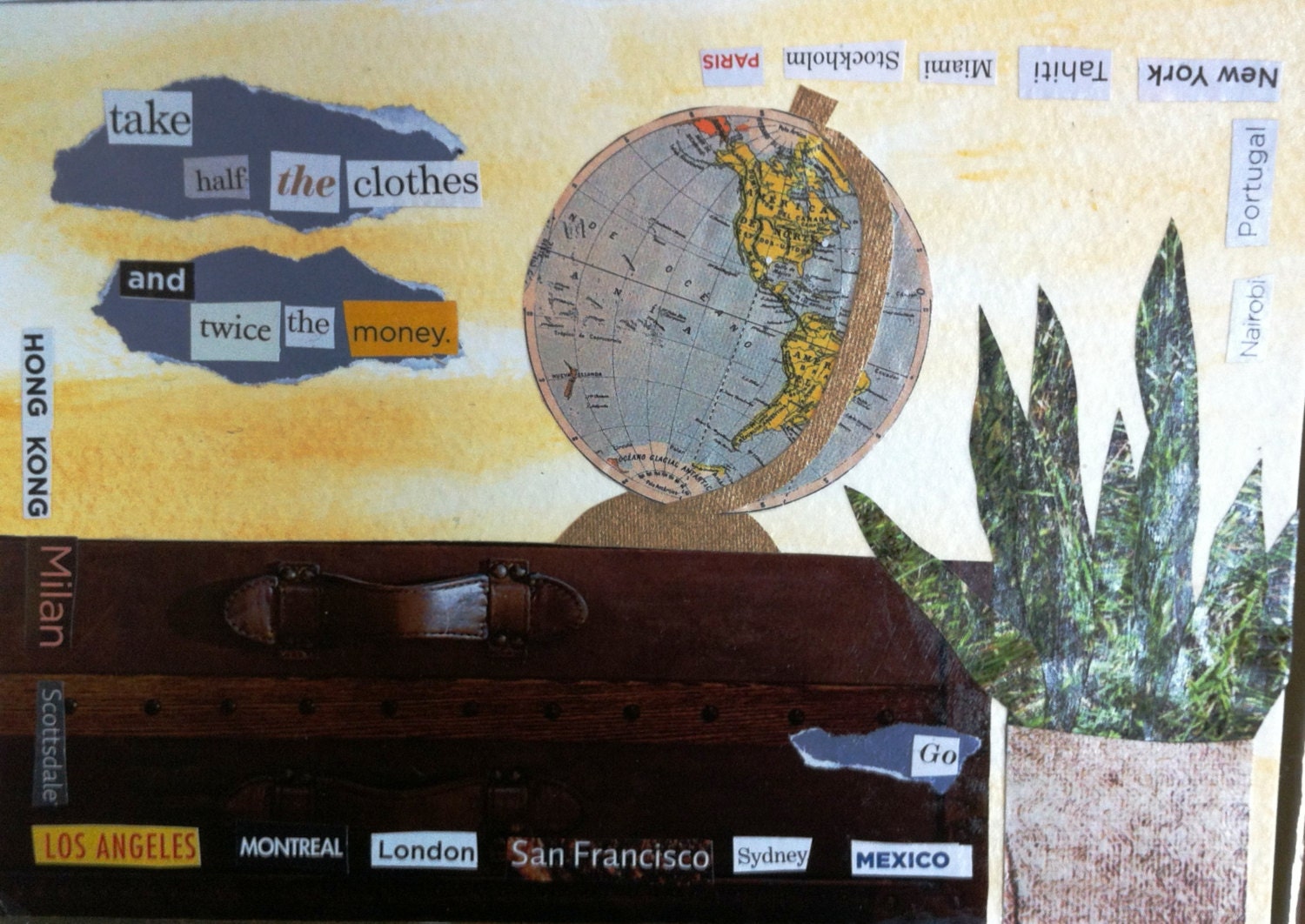 original collage - Travel Advice - recycled paper collage