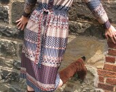 Vintage 70s Secretary Dress / Hand Blocked / Hippie Ethnic / BOHO / Indian Ethnic Print Dress