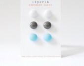 Earrings Studs Trio White Gray and Turquoise