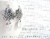 Earrings - Coiled Japanese Lace with Bright Scales - Chainmail - Chandelier