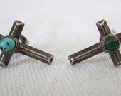 Vintage Turquoise Cross Native American Earrings - Snake Eyes - Post or Stud