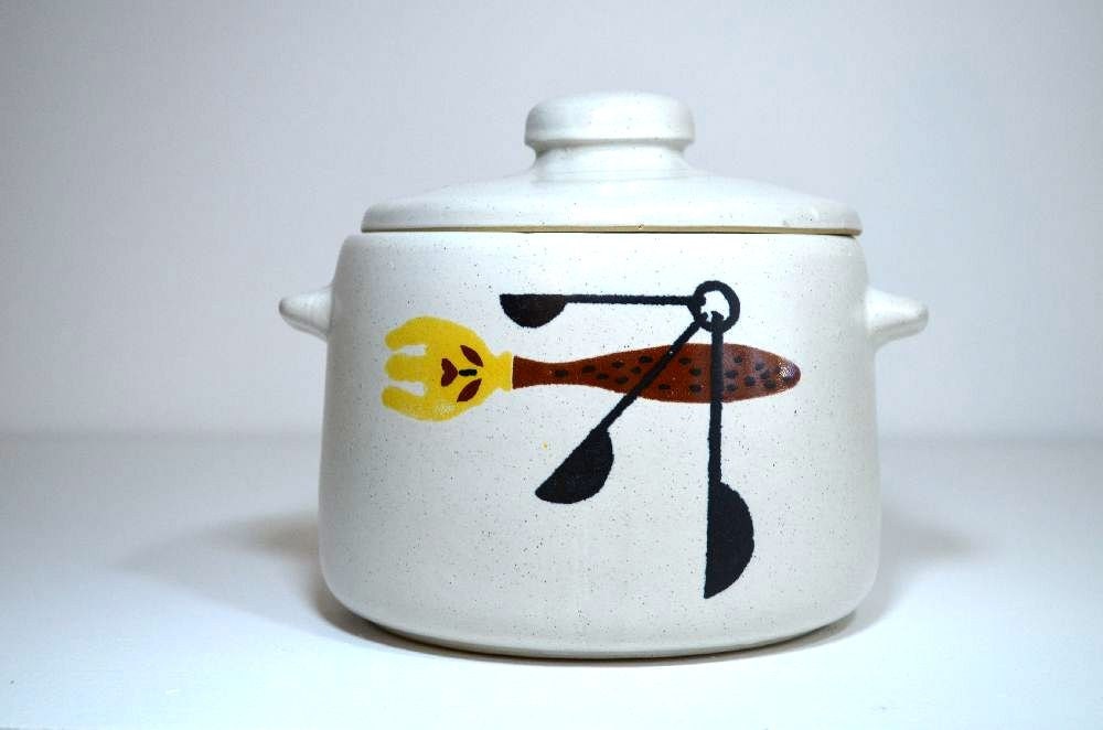 RESERVED:  Vintage West Bend Bean Stone Ware Covered Casserole