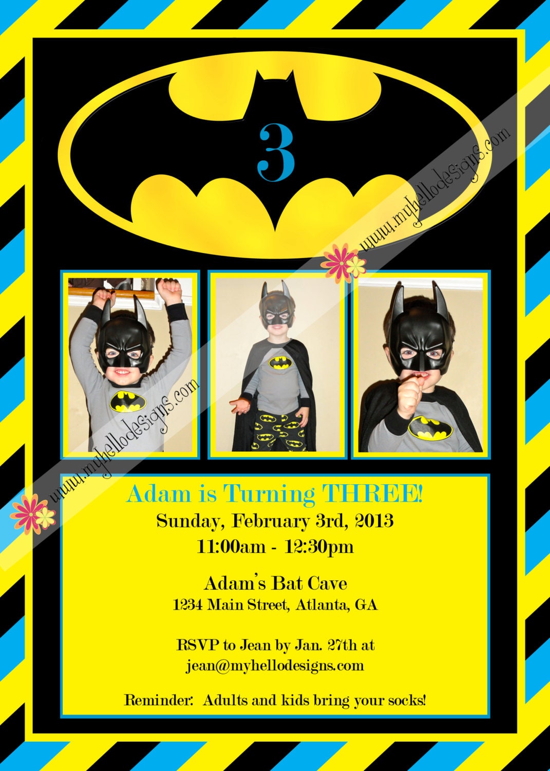 Batman Inspired Birthday Invitation (With or Without Photos)
