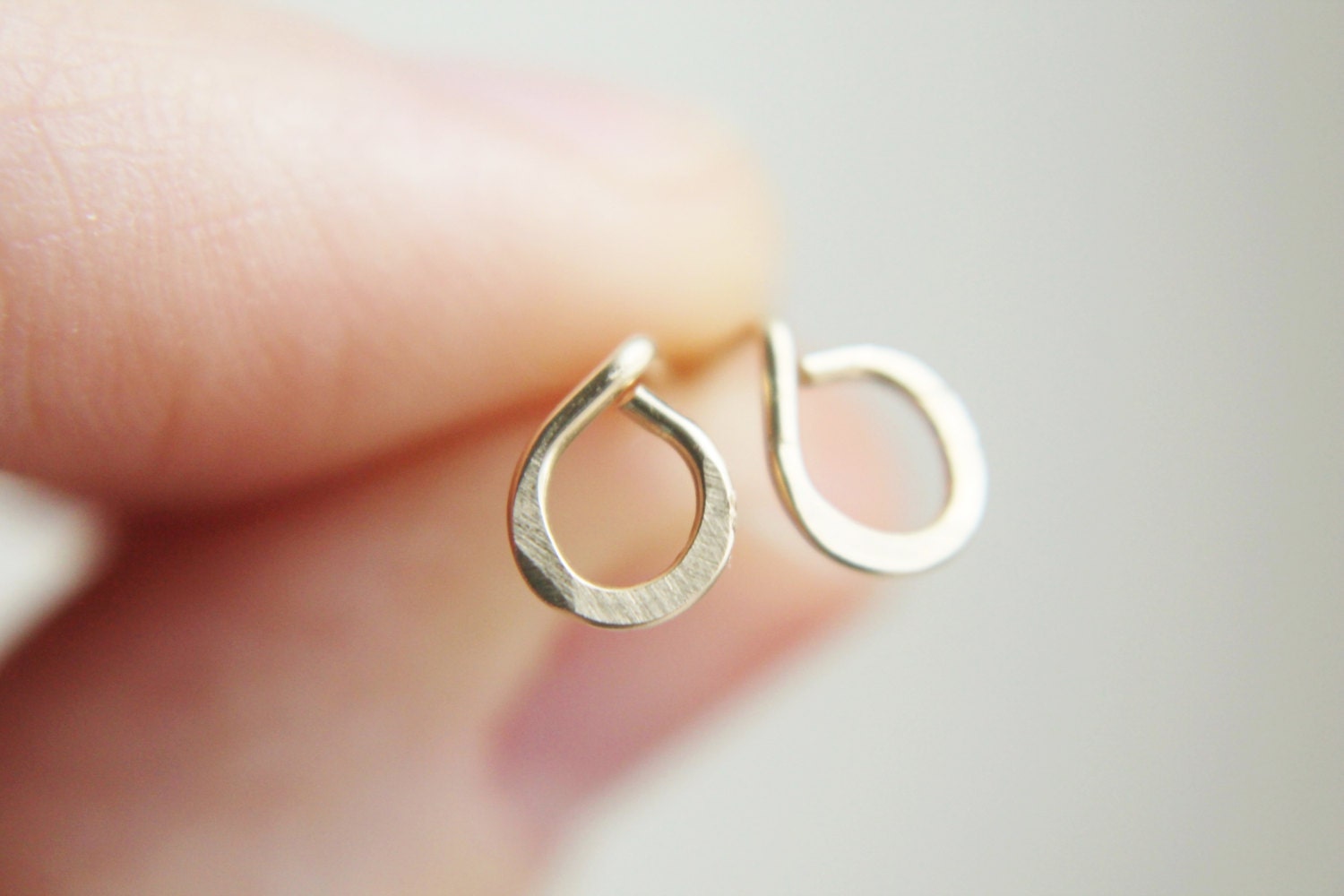 Gold Post Earrings - Tiny Stud 14k Rustic Hammered Handmade Jewelry Gifts for Her.