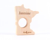 ANY STATE personalized wood teether - a keepsake first wooden toy with baby's name and "locally grown" or "love from..." phrases engraved