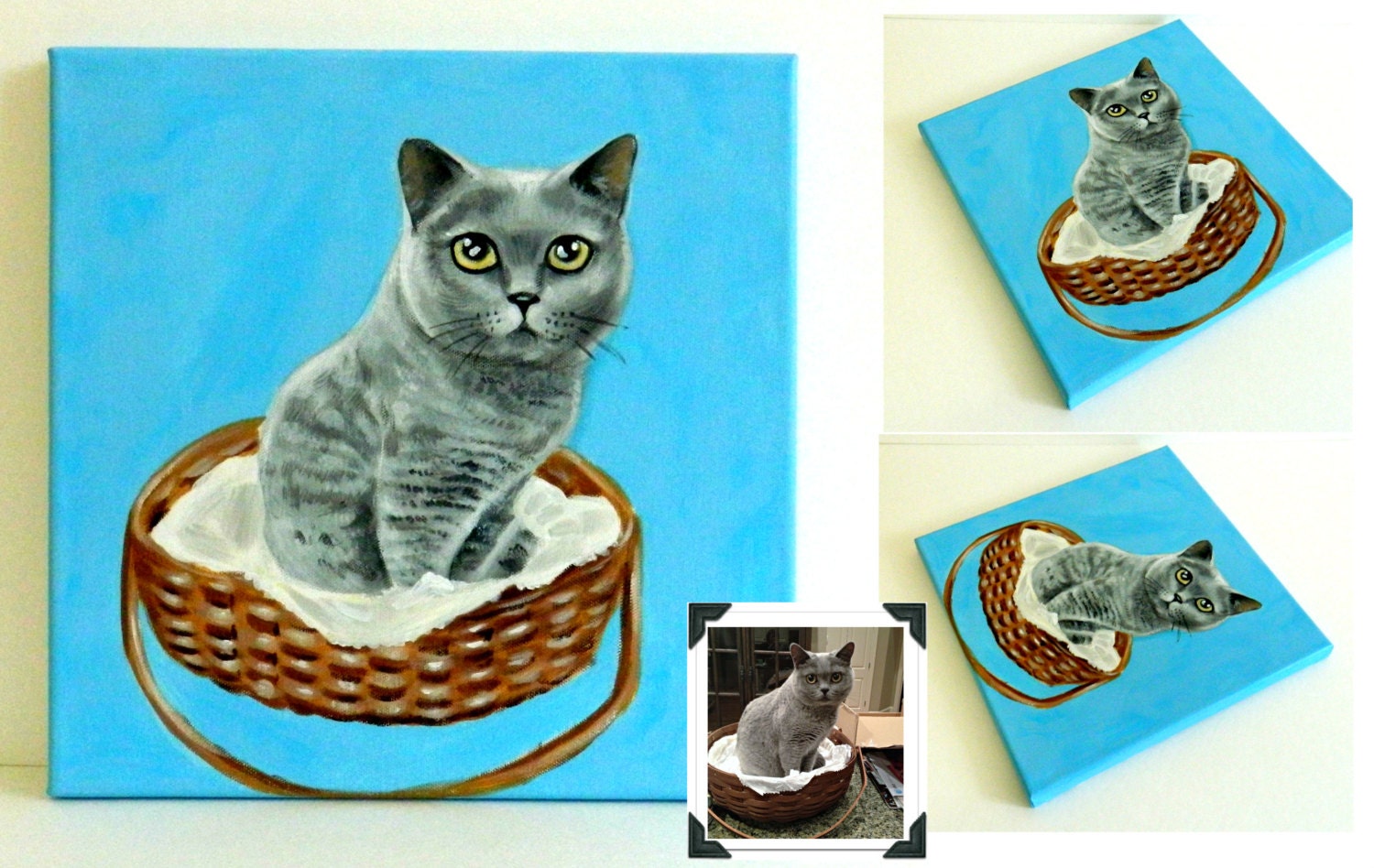 Custom Cat Portrait / Custom Pet Portrait - 1 Pet - Close-Up Solid background (12 x 12 x 0.75 inch)