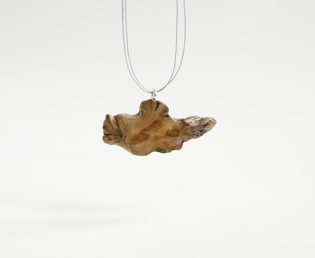 Juniper no 3. rustic pendant necklace on concrete grey string. wood jewelry. handmade and unique.