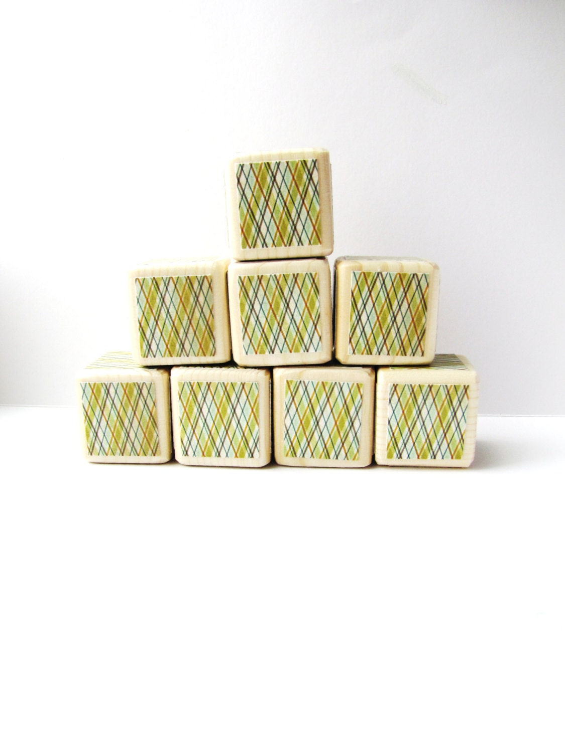 Baby Blocks. Green plaid. Nursery Decor. Preppy. Wooden blocks. TOY. Ready to ship baby shower gift/decor