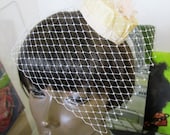 PILLBOX HAT veil and head piece with birdcage netting silk dupioni organza flower and glass beads