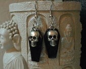 Skull Coffin Dangle Earrings Goth Dark Polymer Clay Jewelry Halloween Accessories
