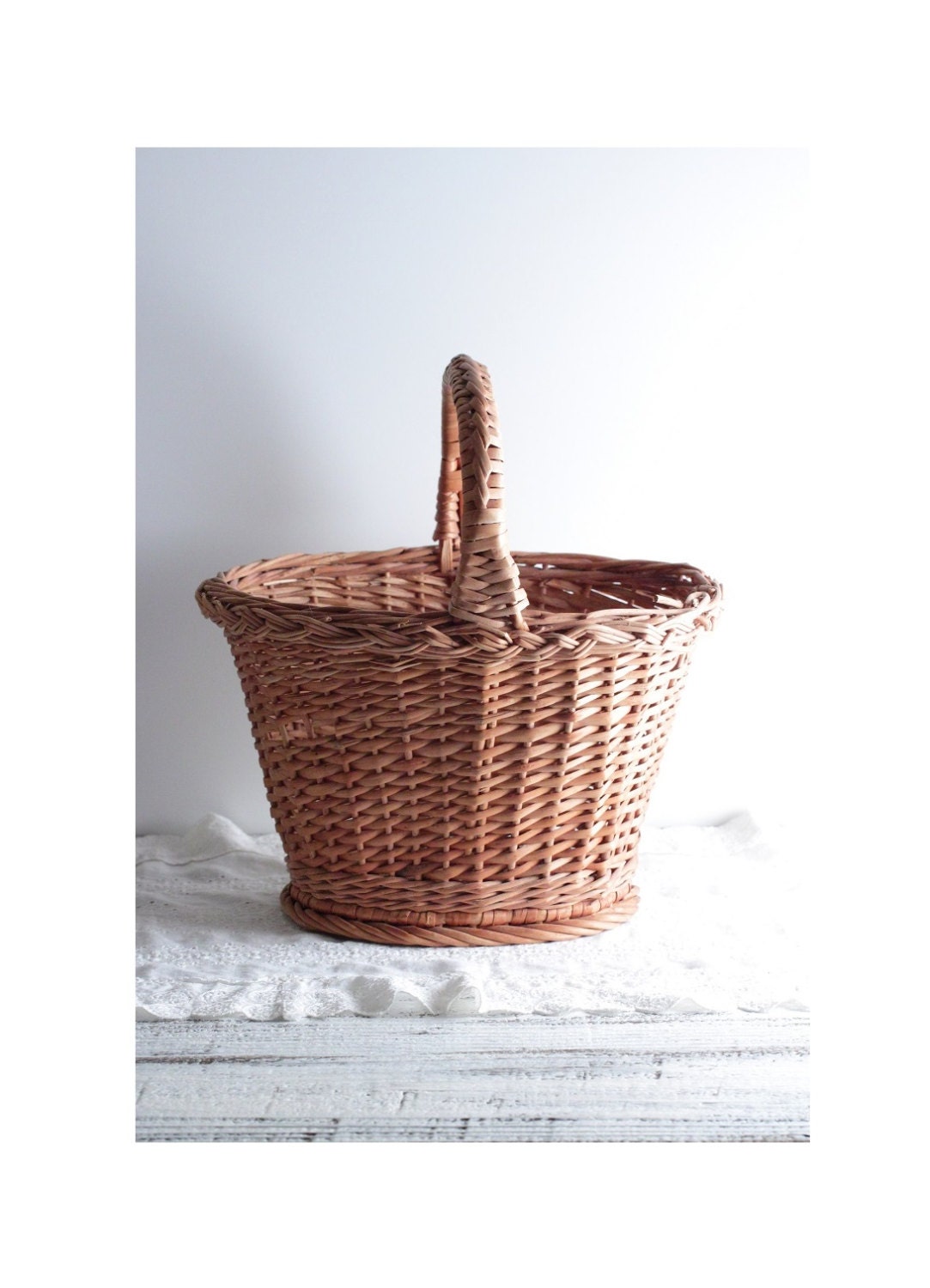 Vintage Wicker Basket Cottage Country French Home Decor Natural Brown