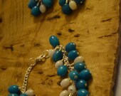 Sale Blue and white Jade and Agate Gemstone Cluster Bracelet and Earrings - Cancer Charity