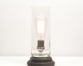 Hurricane Pedestal Lamp III- Nickel Hardware, Minimalist Table Lamp, Exposed Edison Bulb Lighting, Industrial Lamp