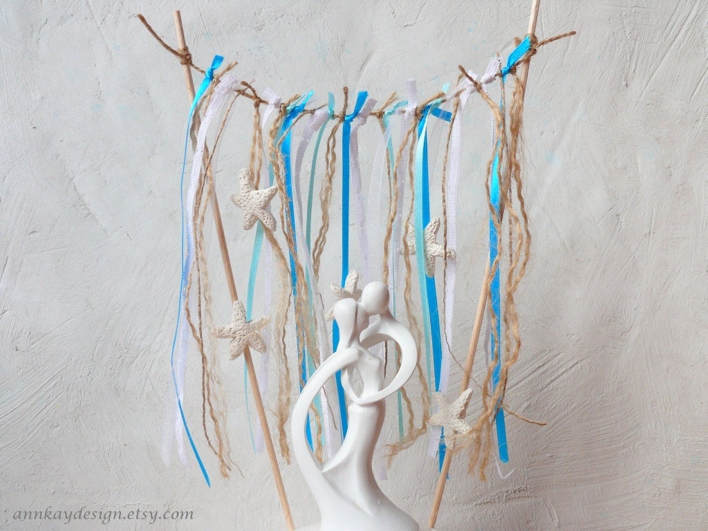 Beach Wedding Cake Topper Starfish Twine and Ribbon Streamer Backdrop