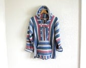 90s striped BAJA poncho pullover Cali beach bonfire