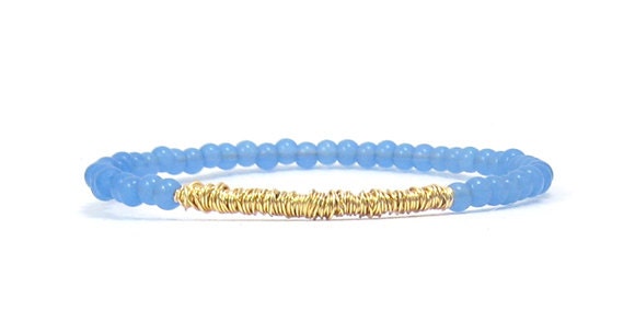 Beaded Bangle Bracelet // Eco-Friendly Jewelry // Periwinkle Beaded Bracelet Gold Wire Wrap // Handmade Bracelet // Recycled Jewelry