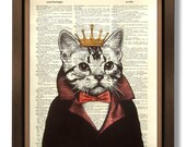 COLLAGE & MIXED MEDIA, Funny Cat Gift for Cat Lover, Cat Portrait, Cat Illustration, Cat Picture, Book Page Print Book Page Art - Cat King