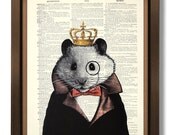 GEEKERY ART GEEK Animal Wall Art Animal Lover Gifts, Rat Mouse Painting Housewares Humor Art Upcycled Art Print Book Art, Monocle Mouse King