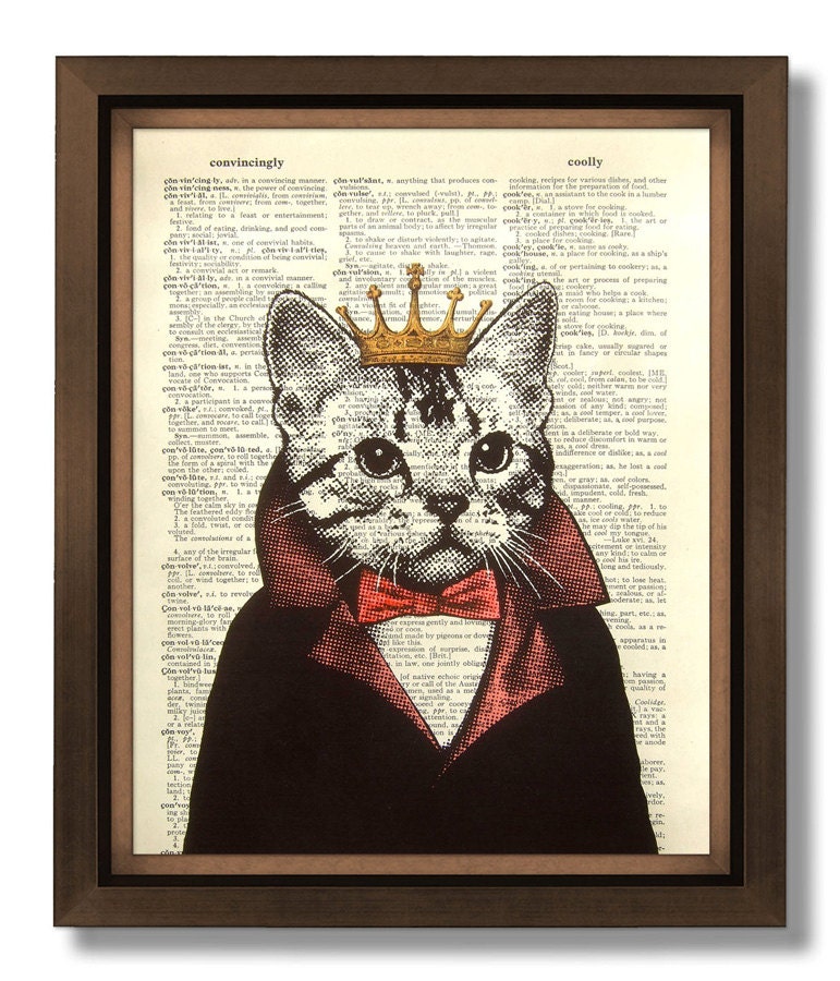 COLLAGE & MIXED MEDIA, Funny Cat Gift for Cat Lover, Cat Portrait, Cat Illustration, Cat Picture, Book Page Print Book Page Art - Cat King