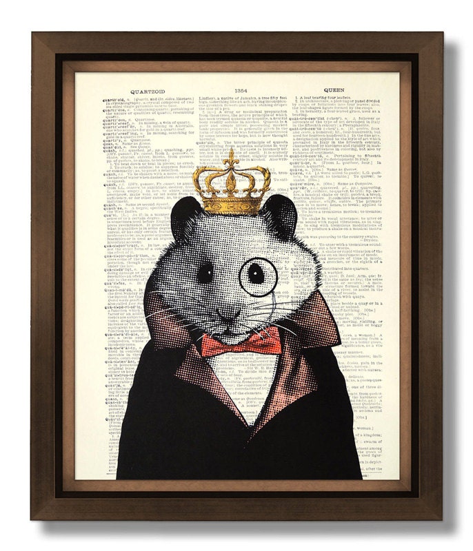 GEEKERY ART GEEK Animal Wall Art Animal Lover Gifts, Rat Mouse Painting Housewares Humor Art Upcycled Art Print Book Art, Monocle Mouse King