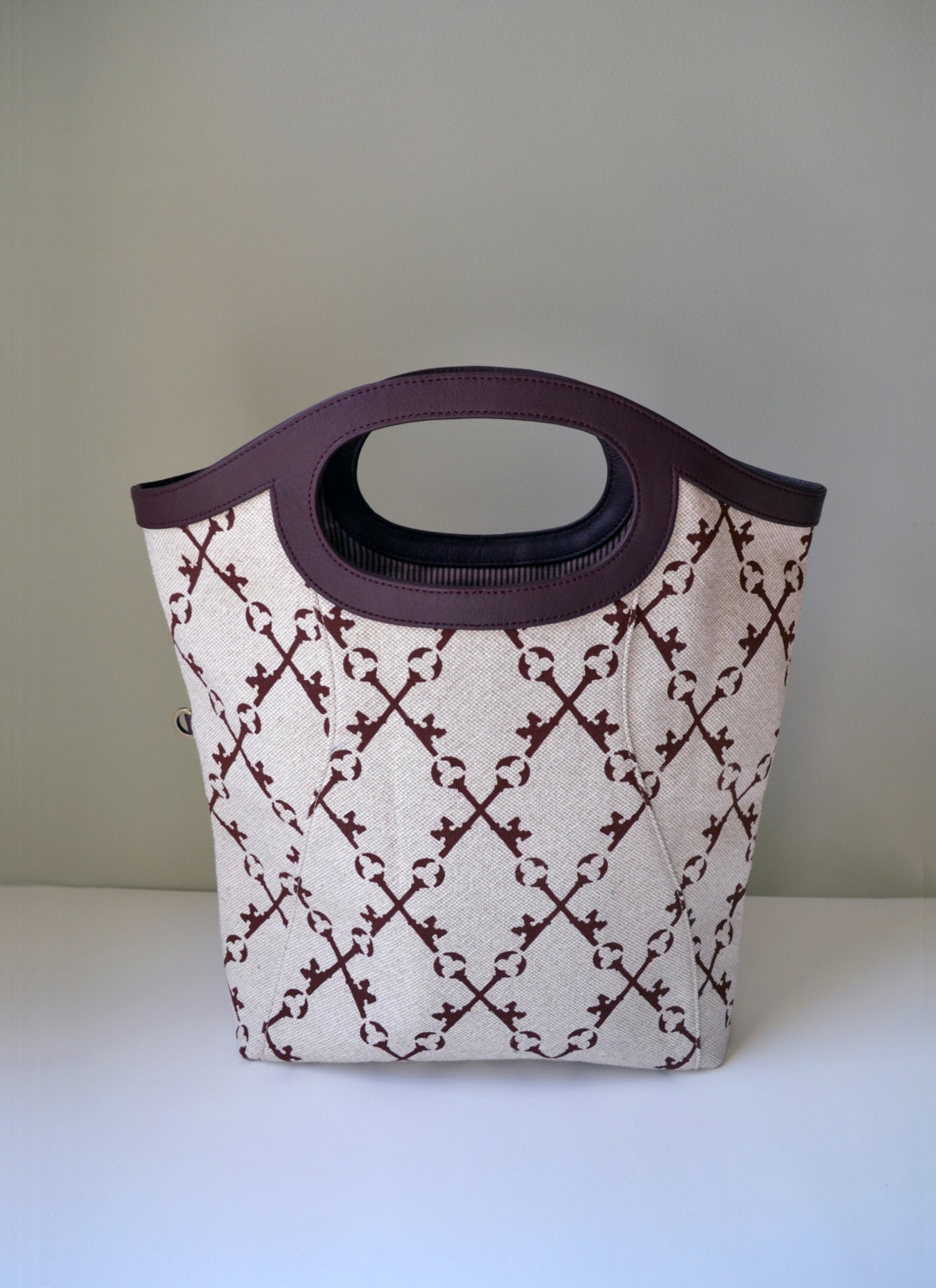 Maroon Key Print Screenprint Crossbody Foldover Satchel Handbag OOAK - Layover Style
