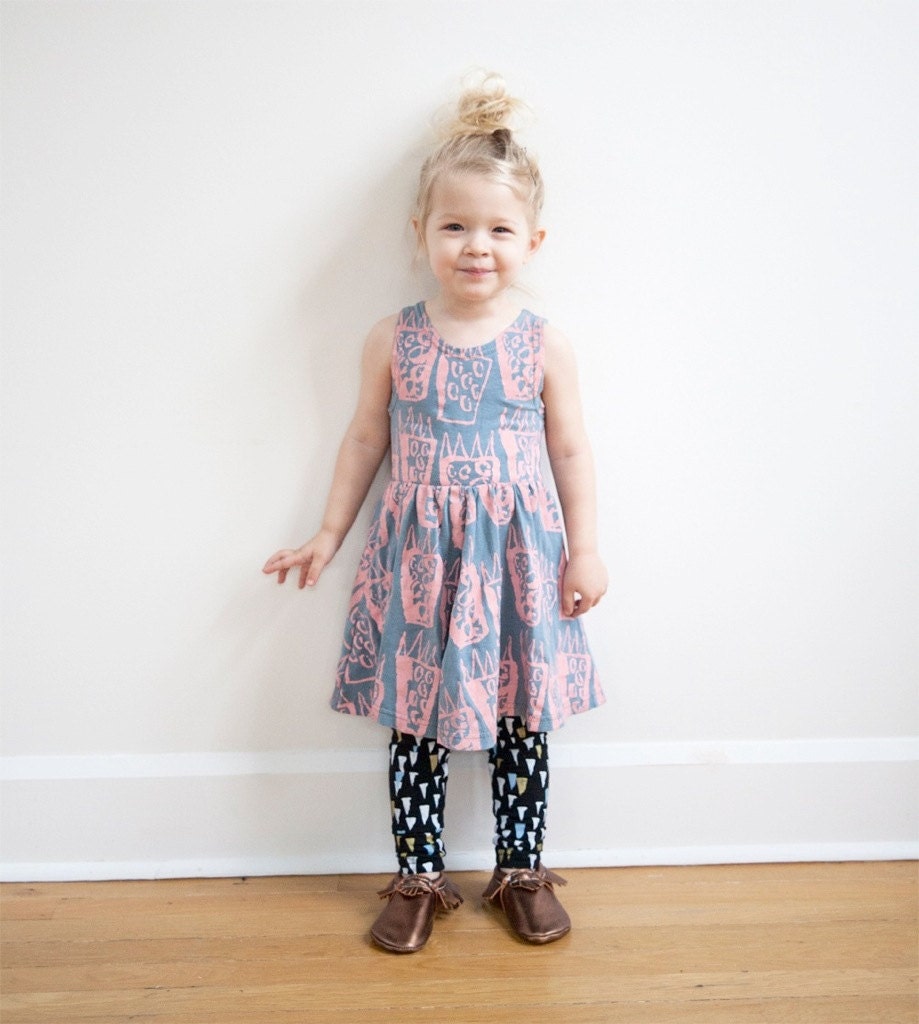 Hand Printed 'TIger Paw' Twilring Dress in Pink on Slate